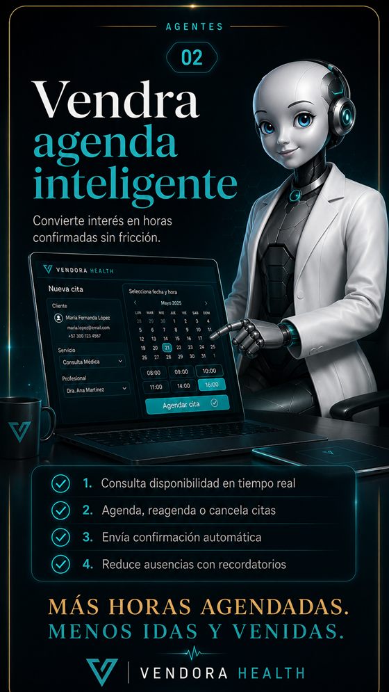 Vendra agenda inteligente: consulta disponibilidad, agenda, reagenda, confirma y reduce ausencias
