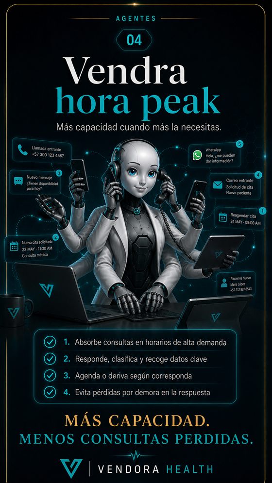 Vendra hora peak: absorbe la alta demanda por teléfono, WhatsApp y correo, y agenda o deriva