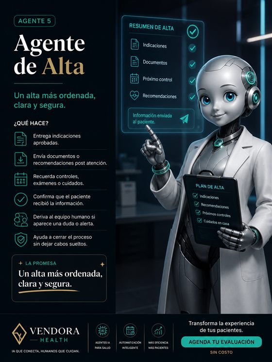 Agente de Alta: entrega indicaciones aprobadas, recuerda controles y cierra el proceso post atención
