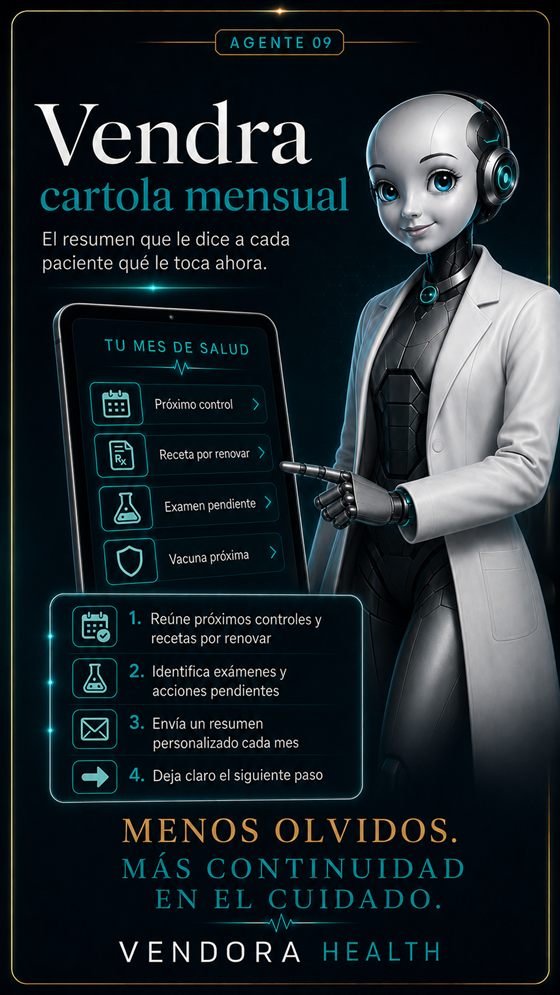 Cartola Mensual de Salud: resumen mensual con control, receta, exámenes y próximo paso